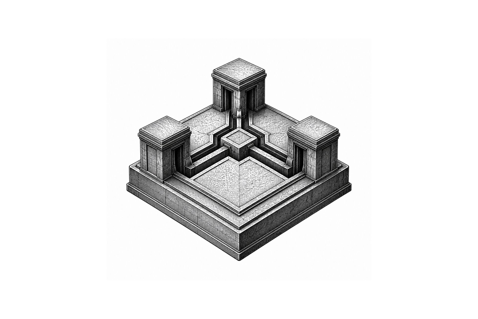 ChatGPT generated placeholder Titan-inspired heavy neo-engraved deployment topology courtyard model image
